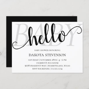 Invitación Simple y moderno Hola bebé Flourish Script Showe