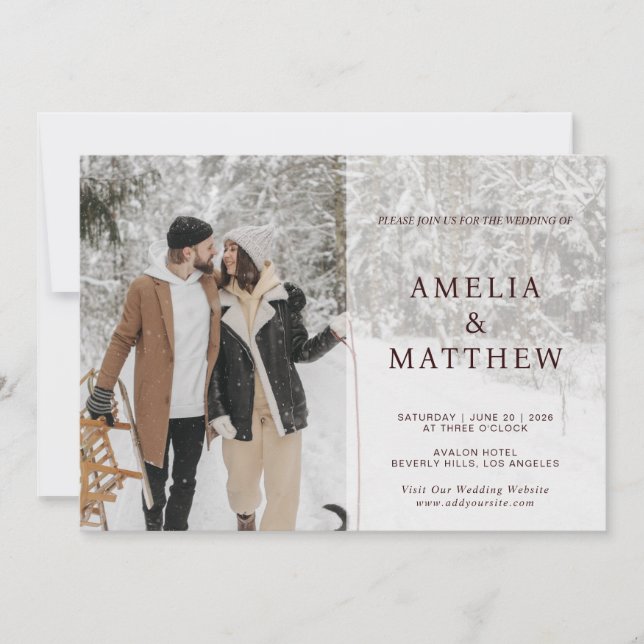 Invitación Simple y moderno matrimonio de dos fotos en invier (Anverso)