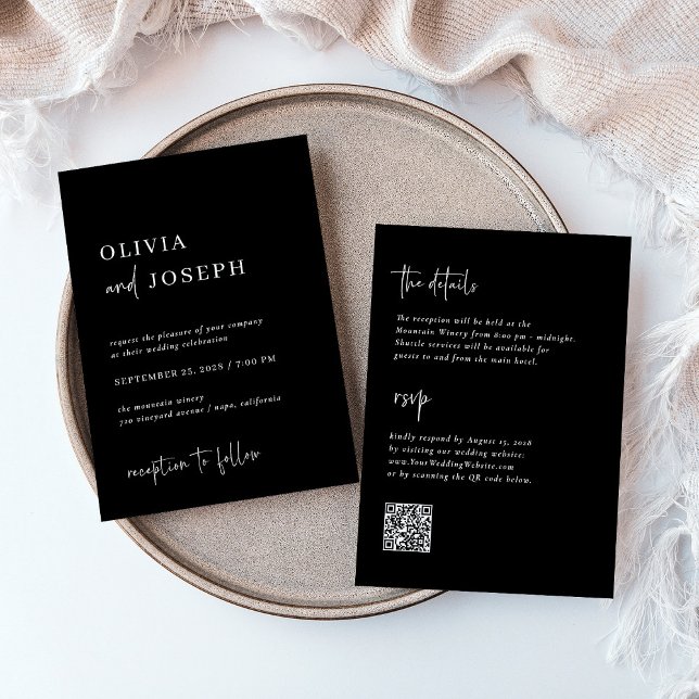 Invitación Simple y moderno negro todo en un Boda (Subido por el creador)