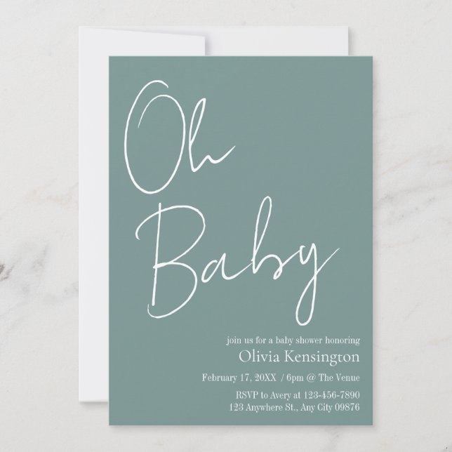 Invitación Simple y moderno Oh Baby Sage Green Baby Shower (Anverso)