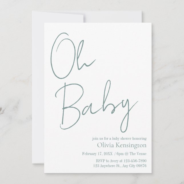 Invitación Simple y moderno Oh Baby Sage Green Baby Shower (Anverso)