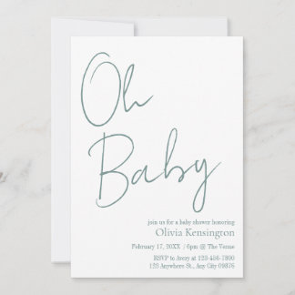 Invitación Simple y moderno Oh Baby Sage Green Baby Shower