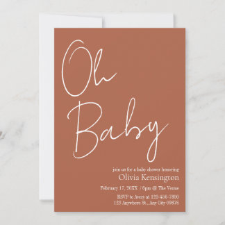 Invitación Simple y moderno Oh Baby Terracotta Baby Shower