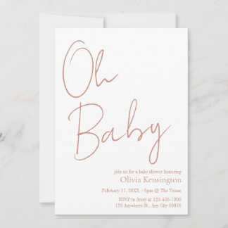 Invitación Simple y moderno Oh bebé Rosa Rubor Baby Shower