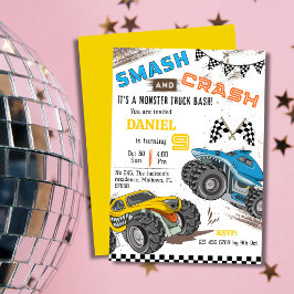 Invitación Simple y monótono muchacho de camión monstruo de 9