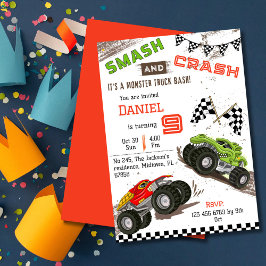 Invitación Simple y monótono muchacho de camión monstruo de 9