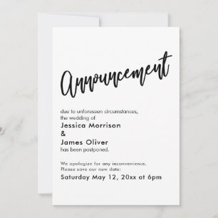 Invitación simple y negra de Boda pospuesta