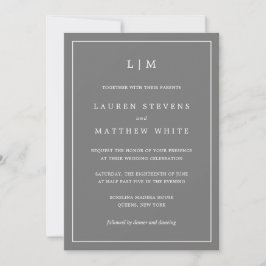 Invitación Simple y oscuro Monograma Elegante de Gris