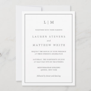 Invitación Simple y oscuro Monograma Elegante de Gris