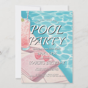 Invitación simple y rosa a Fiesta en la Piscina