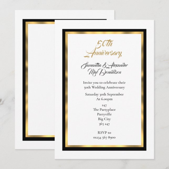 Invitación Simple y simple aniversario de boda de oro (Anverso / Reverso)