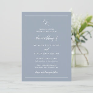 Invitación Simple y turbio Monograma Azul Elegante Formal Bod