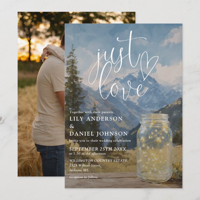 Invitación Simplemente Amar Rustico Montaña Frasco de Mason F (Anverso / Reverso)