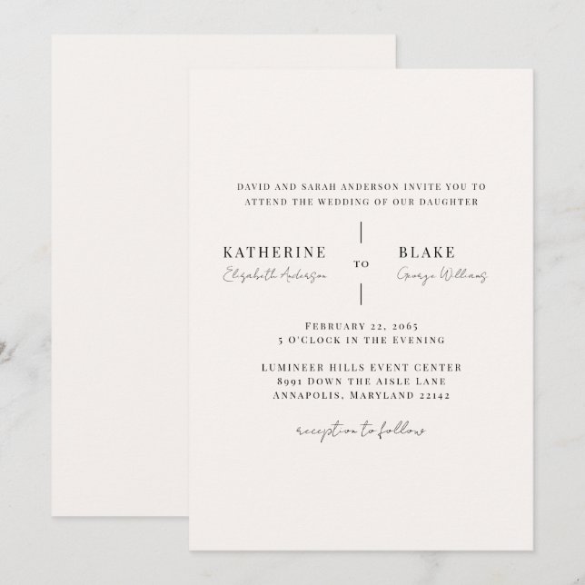 Invitación Simplemente Boda de champán ligero de Estados Unid (Anverso / Reverso)