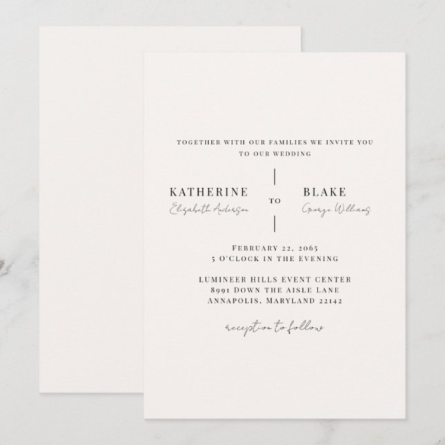 Invitación Simplemente Boda de champán ligero de Estados Unid (Anverso / Reverso)