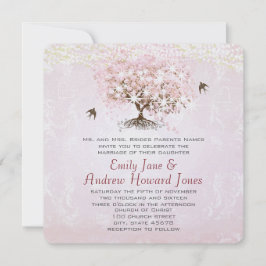 Invitación Simplemente Corazón Rosa Hoja Árbol Amor Pájaro Bo