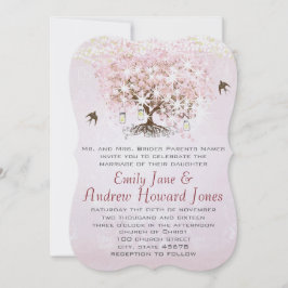 Invitación Simplemente Corazón Rosa Hoja Árbol Amor Pájaro Bo