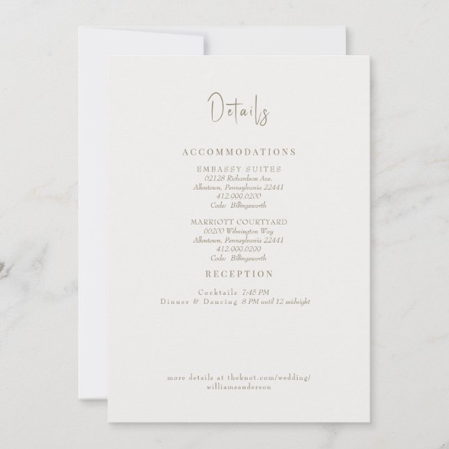 Invitación Simplemente Cream Boda Detalles II Gabinete (Anverso)