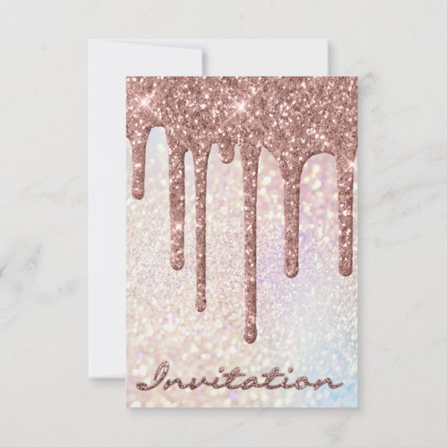 Invitación Simplemente Cumpleaños Nupcial Rosa Dorado Drips   (Reverso)