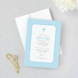 Invitación Simplemente Elegante Bautizo de Niño Azul