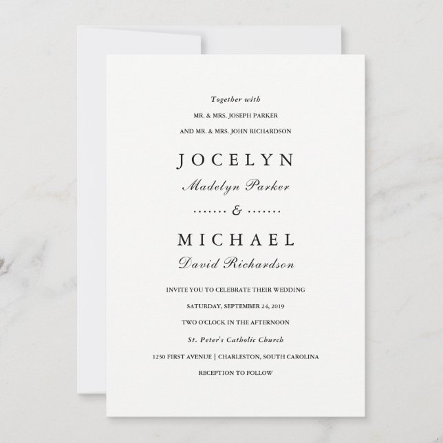 Invitación Simplemente elegante | Boda blanco y negro (Anverso)