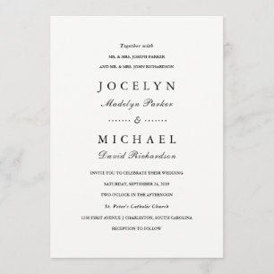 Invitación Simplemente elegante Boda blanco y negro