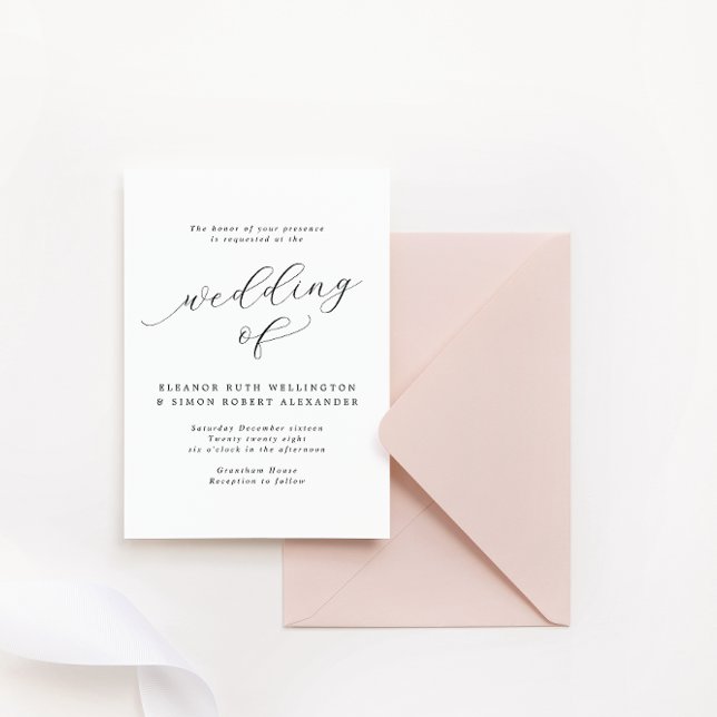 Invitación Simplemente elegante Boda de caligrafía blanca y n (Subido por el creador)