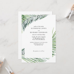 Invitación Simplemente Elegante Boda de Palma Tropical Blanca