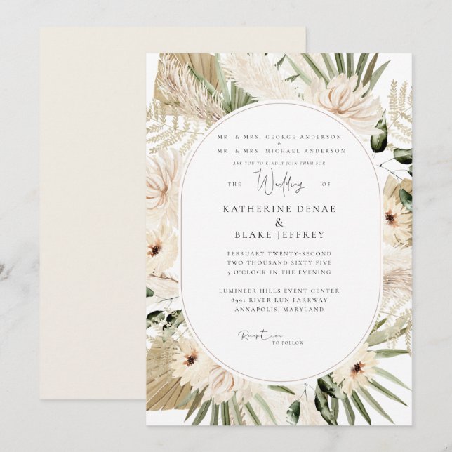 Invitación Simplemente Elegante Boda de Pampas para Ambos Pad (Anverso / Reverso)