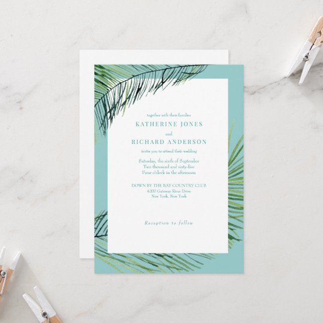 Invitación Simplemente Elegante Boda Tropical de Palma Turque (Anverso/Reverso In Situ)