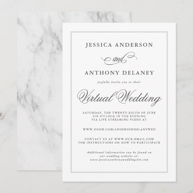 Invitación Simplemente elegante Boda virtual de asuntos (Anverso / Reverso)