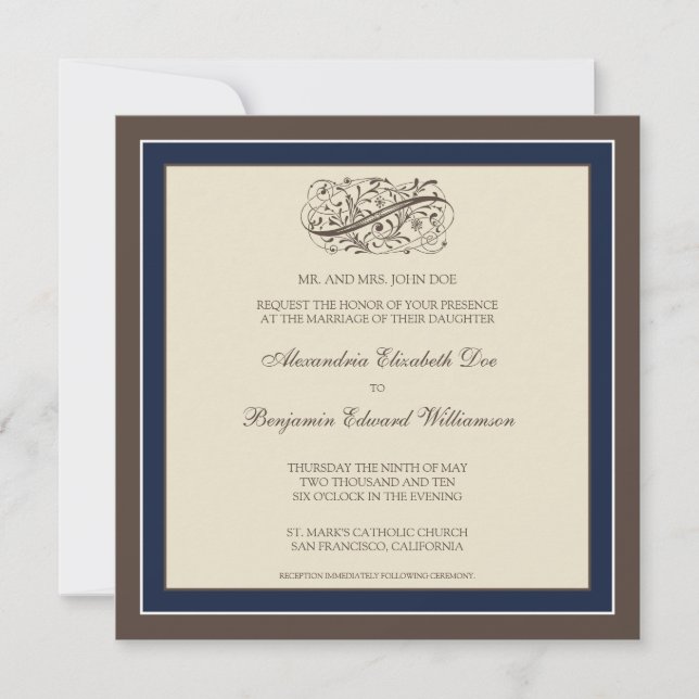 Invitación simplemente elegante de la boda (azules (Anverso)