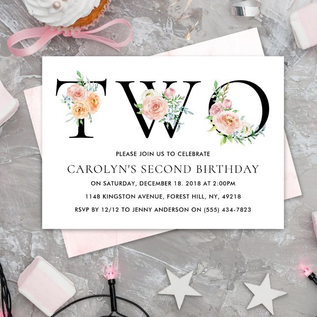 Invitación Simplemente Elegante Fiesta Floral Cumpleaños 2 (Subido por el creador)