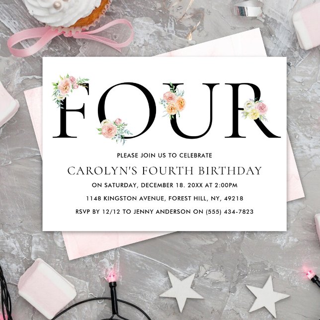 Invitación Simplemente Elegante Floral Cumpleaños 4 (Subido por el creador)