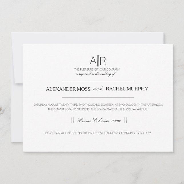 Invitación Simplemente elegante | Iniciales Personalizados mo (Anverso)