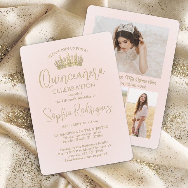 Invitación Simplemente elegante Quinceañera 3 Foto Rubor Pink (Subido por el creador)
