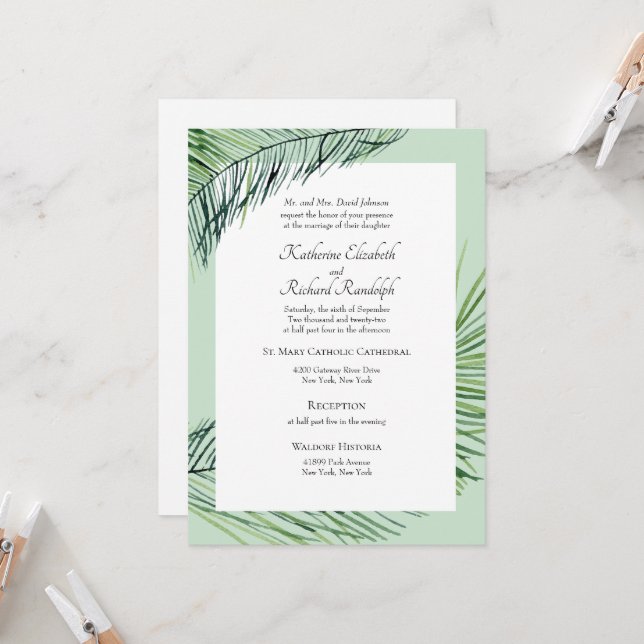 Invitación Simplemente Elegante Salvia Tropical Palma Verde B (Anverso/Reverso In Situ)