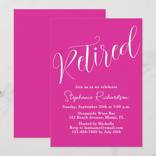 Invitación Simplemente Fiesta de Jubilación Moderno Script Ro (Anverso / Reverso)