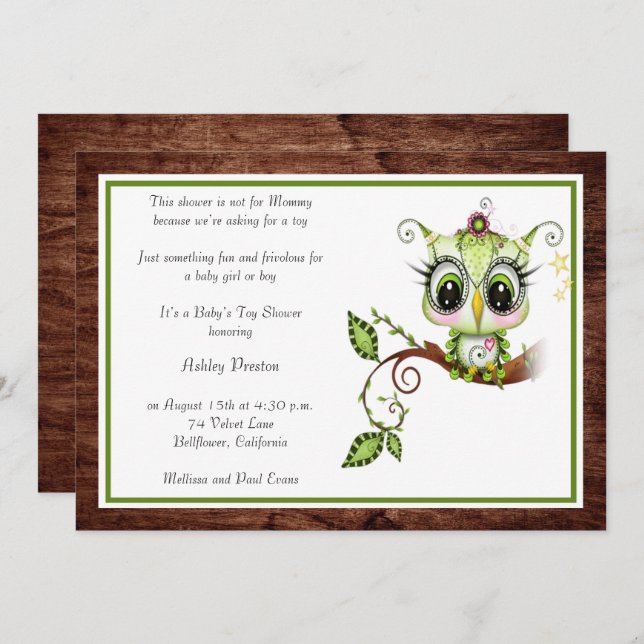Invitación Simplemente hermoso Personalizado Owl Baby Shower (Anverso / Reverso)