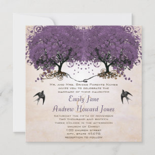 Invitación Simplemente Melocotón Púrpura Árbol de Hoja en For