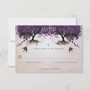 Invitación Simplemente Melocotón Púrpura Vintage Corazón Hoja