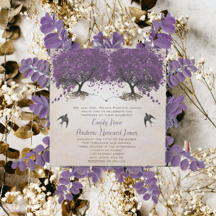 Invitación Simplemente Melocotón Púrpura Vintage Corazón Hoja