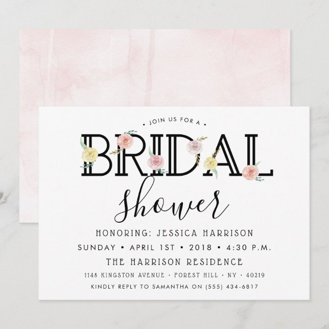 Invitación Simplemente Moda Floral Garden Bridal Shower (Anverso / Reverso)