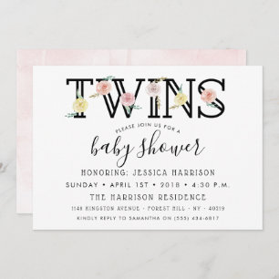 Invitación Simplemente Moda Floral Garden Twins Baby Shower