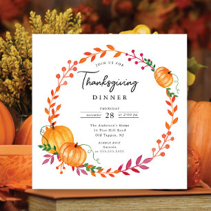 Invitación Simplemente moderno calabaza Wreath Acción de Grac