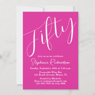 Invitación Simplemente moderno guión rosado 50 cumpleaños fie