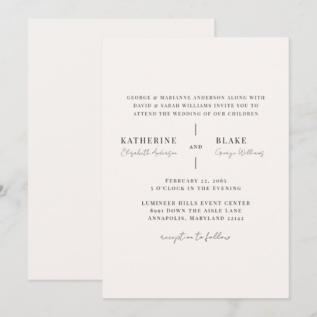 Invitación Simplemente Nosotros Champagne Ligero Boda Moderna (Anverso / Reverso)