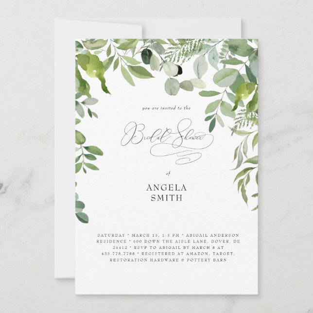 Invitación Simplemente Orgánico Bridal Shower Greenery  (Anverso)