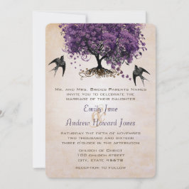 Invitación Simplemente Peachy Purple Heart Leaf Tree Boda