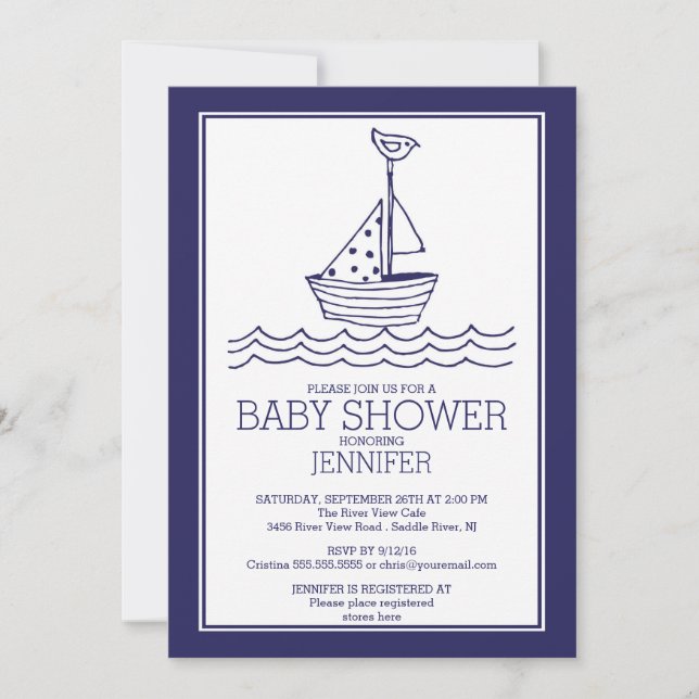 Invitación Simplemente perfecto Baby Shower de barco de vela  (Anverso)
